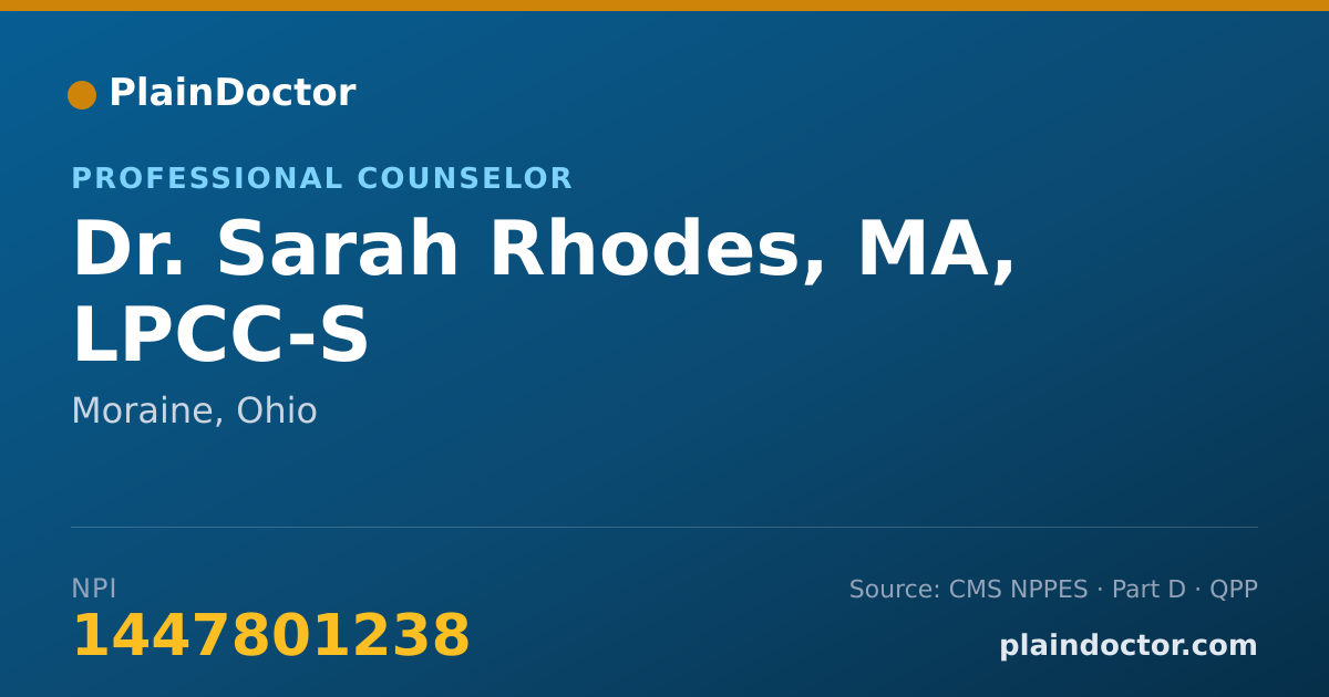 Shareable card for Sarah Rhodes, MA, LPCC-S - Professional Counselor, Moraine, OH