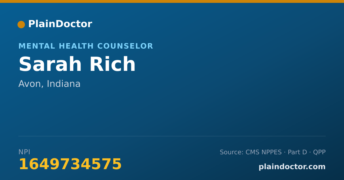 Shareable card for Sarah Rich - Mental Health Counselor, Avon, IN