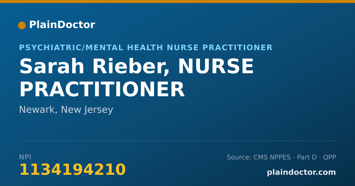 Shareable card for Sarah Rieber, NURSE PRACTITIONER - Psychiatric/Mental Health Nurse Practitioner, Newark, NJ