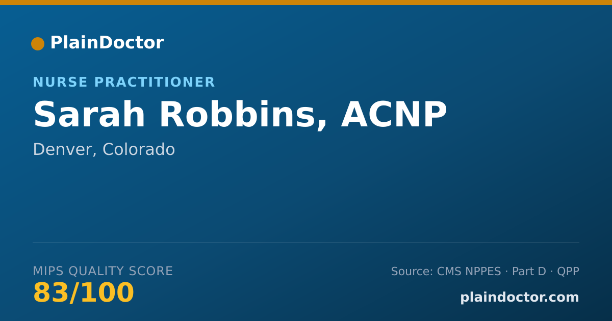 Shareable card for Sarah Robbins, ACNP - Acute Care Nurse Practitioner, Denver, CO