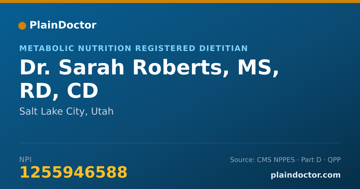 Shareable card for Sarah Roberts, MS, RD, CD - Metabolic Nutrition Registered Dietitian, Salt Lake City, UT
