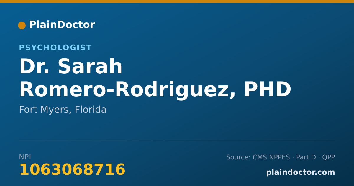 Shareable card for Sarah Romero-Rodriguez, PHD - Psychologist, Fort Myers, FL