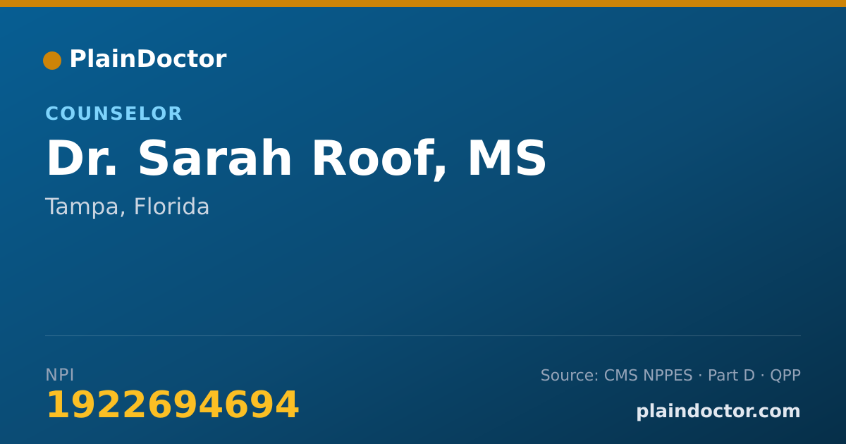 Shareable card for Sarah Roof, MS - Counselor, Tampa, FL