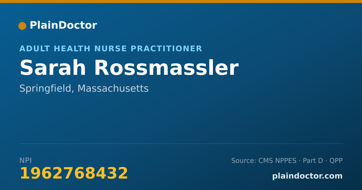 Shareable card for Sarah Rossmassler - Adult Health Nurse Practitioner, Springfield, MA