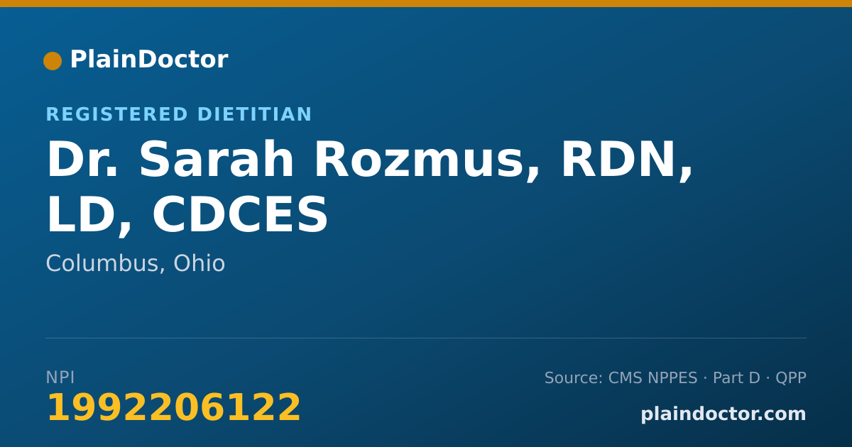 Shareable card for Sarah Rozmus, RDN, LD, CDCES - Registered Dietitian, Columbus, OH