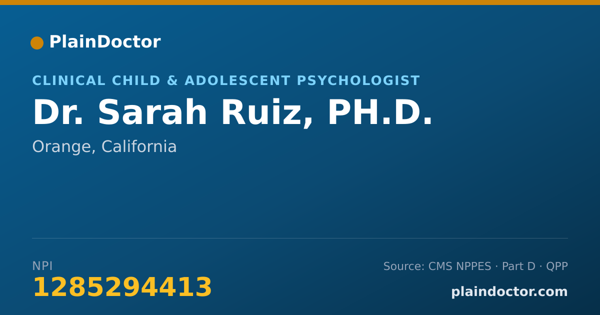 Shareable card for Sarah Ruiz, PH.D. - Clinical Child & Adolescent Psychologist, Orange, CA