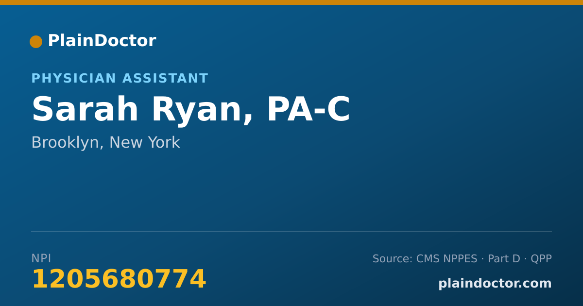 Shareable card for Sarah Ryan, PA-C - Physician Assistant, Brooklyn, NY