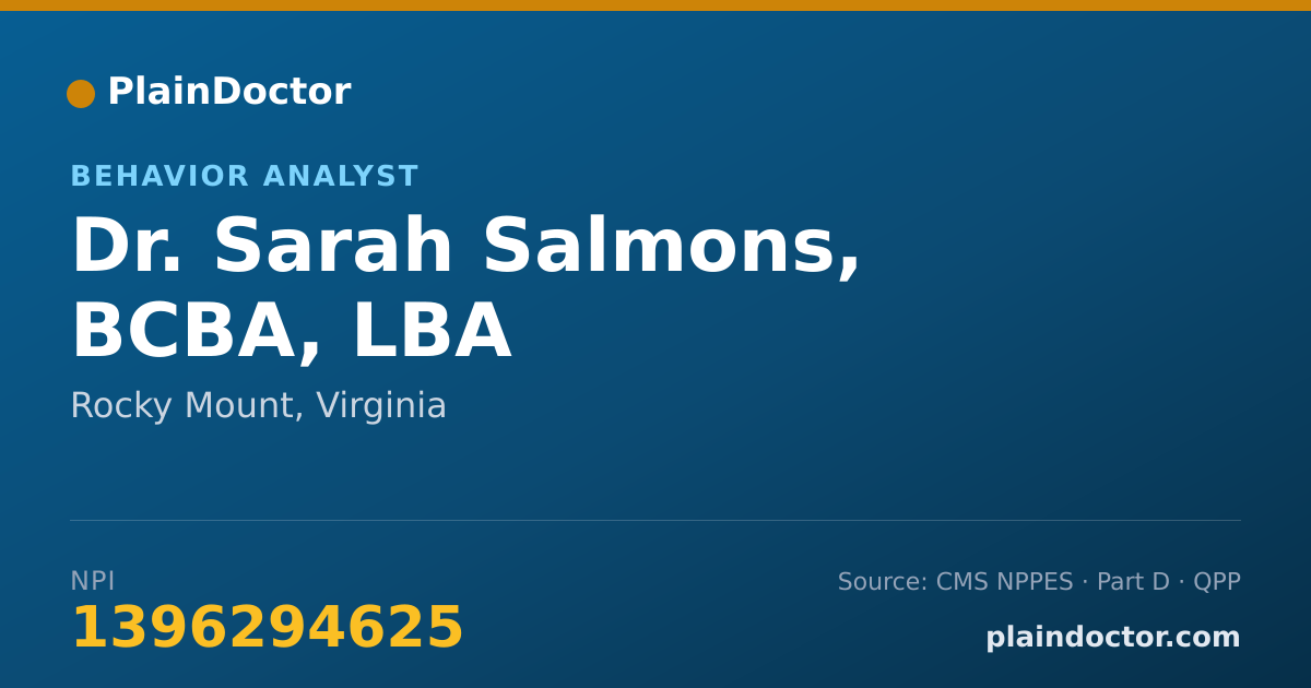 Shareable card for Sarah Salmons, BCBA, LBA - Behavior Analyst, Rocky Mount, VA