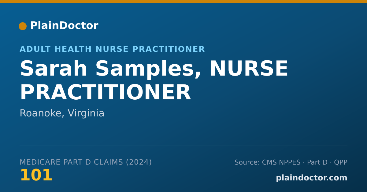 Shareable card for Sarah Samples, NURSE PRACTITIONER - Adult Health Nurse Practitioner, Roanoke, VA