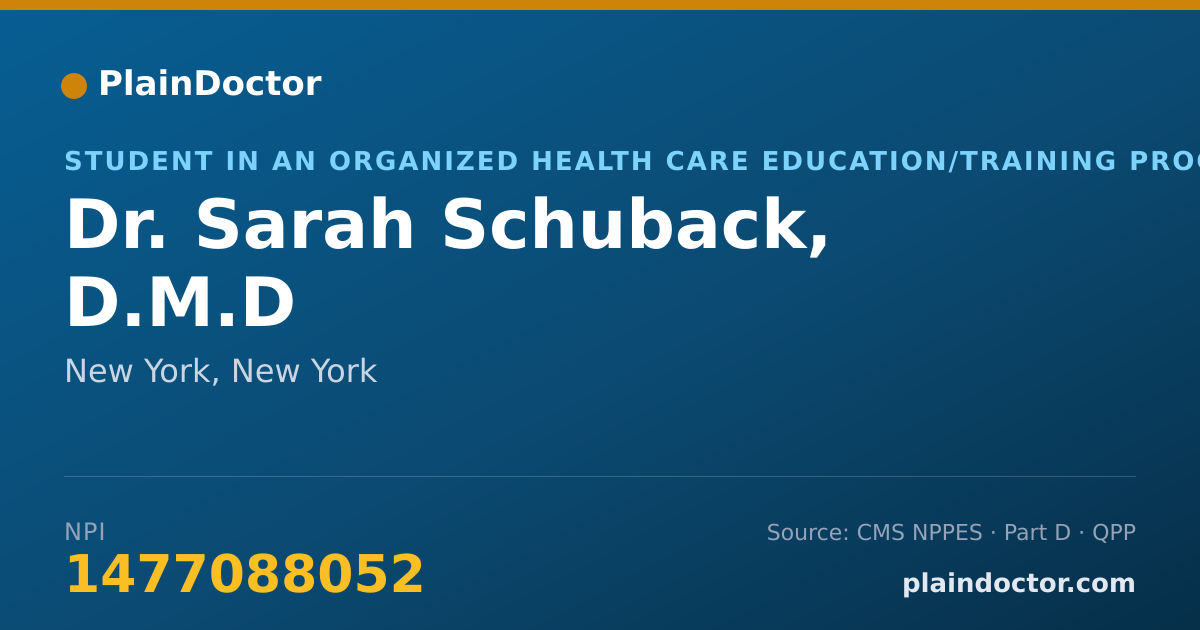 Shareable card for Sarah Schuback, D.M.D - Student in an Organized Health Care Education/Training Program, New York, NY