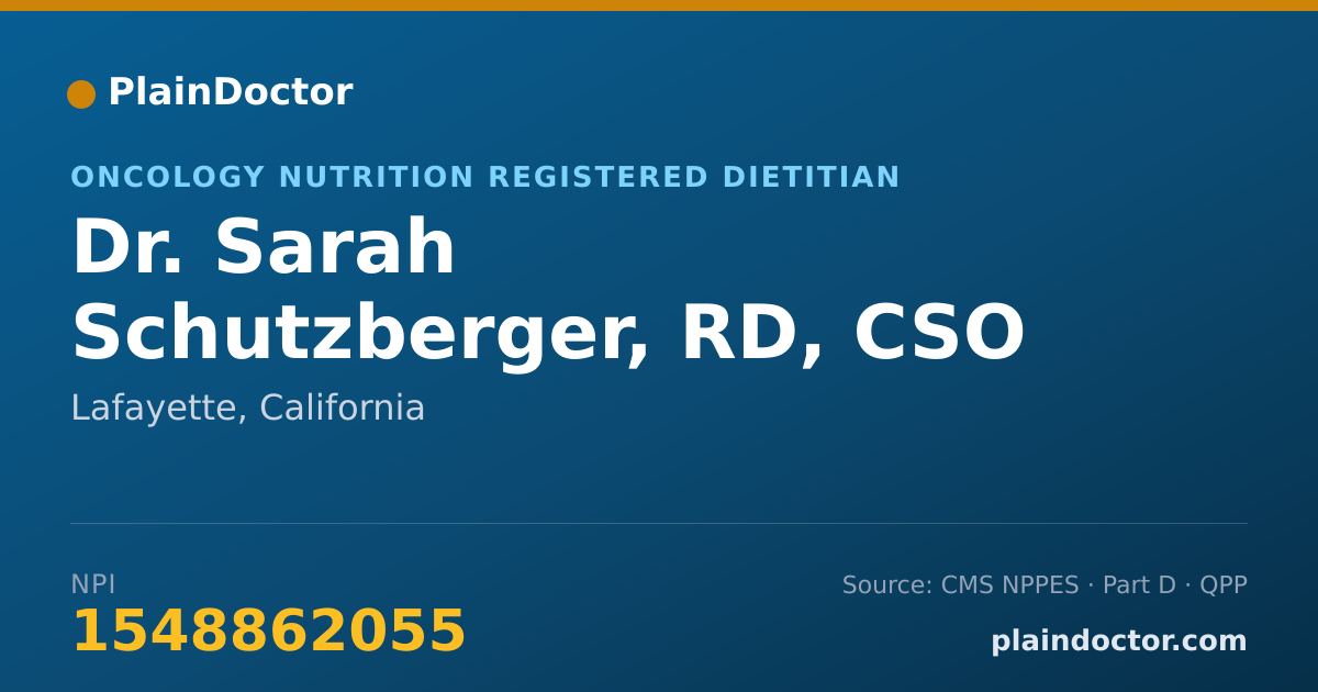 Shareable card for Sarah Schutzberger, RD, CSO - Oncology Nutrition Registered Dietitian, Lafayette, CA