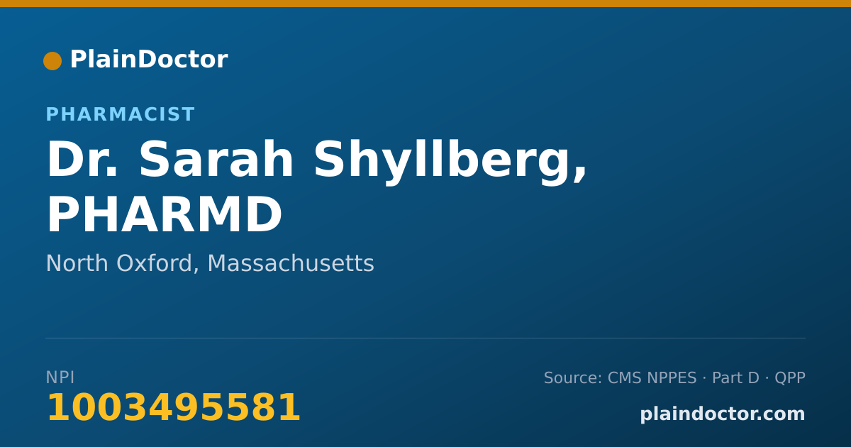 Shareable card for Sarah Shyllberg, PHARMD - Pharmacist, North Oxford, MA