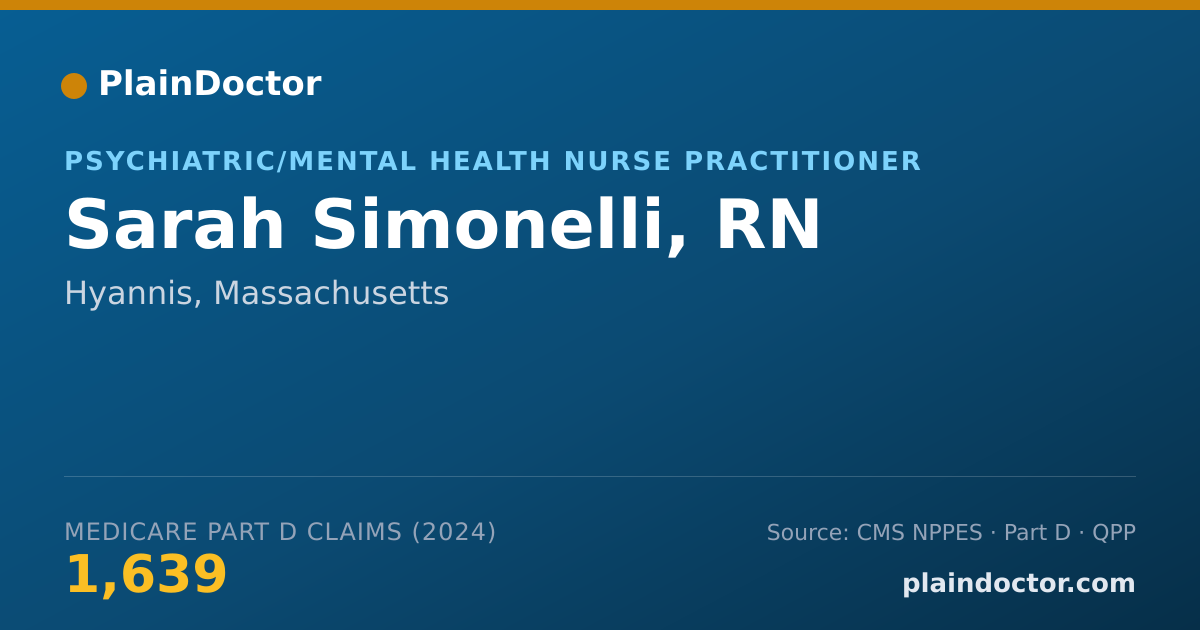 Shareable card for Sarah Simonelli, RN - Psychiatric/Mental Health Nurse Practitioner, Hyannis, MA
