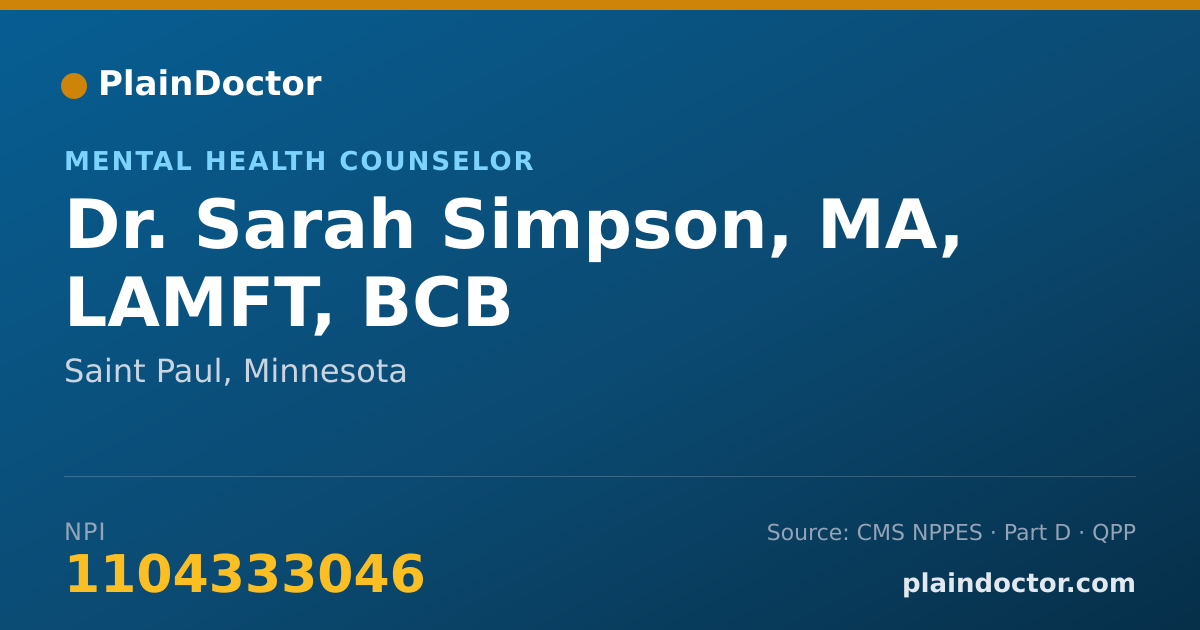 Shareable card for Sarah Simpson, MA, LAMFT, BCB - Mental Health Counselor, Saint Paul, MN
