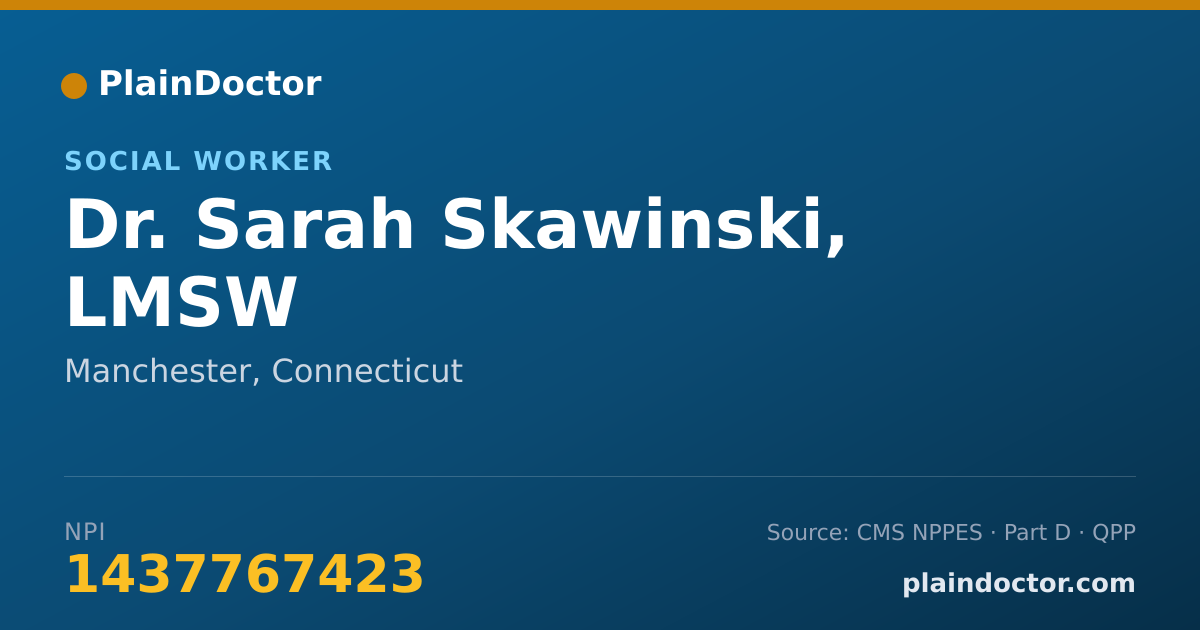 Shareable card for Sarah Skawinski, LMSW - Social Worker, Manchester, CT