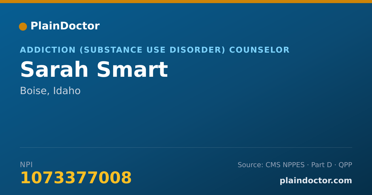 Shareable card for Sarah Smart - Addiction (Substance Use Disorder) Counselor, Boise, ID