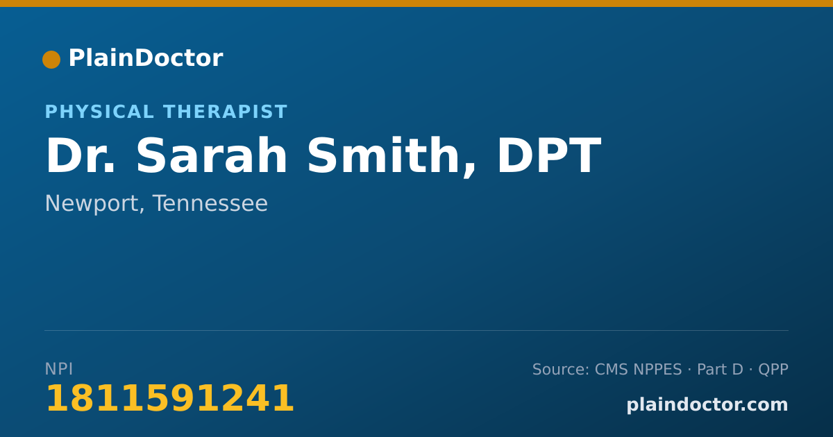 Shareable card for Sarah Smith, DPT - Physical Therapist, Newport, TN