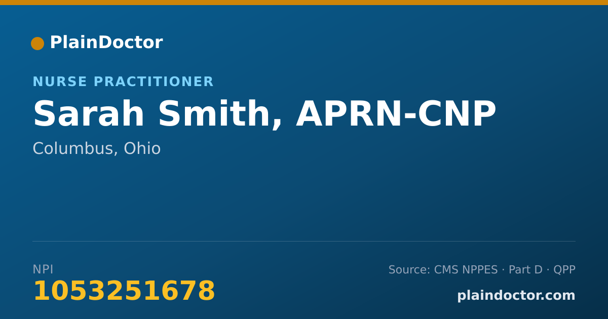 Shareable card for Sarah Smith, APRN-CNP - Nurse Practitioner, Columbus, OH