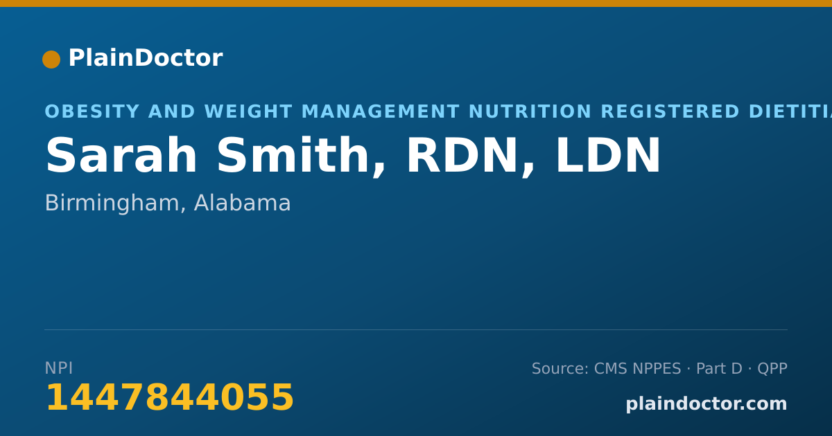 Shareable card for Sarah Smith, RDN, LDN - Obesity and Weight Management Nutrition Registered Dietitian, Birmingham, AL
