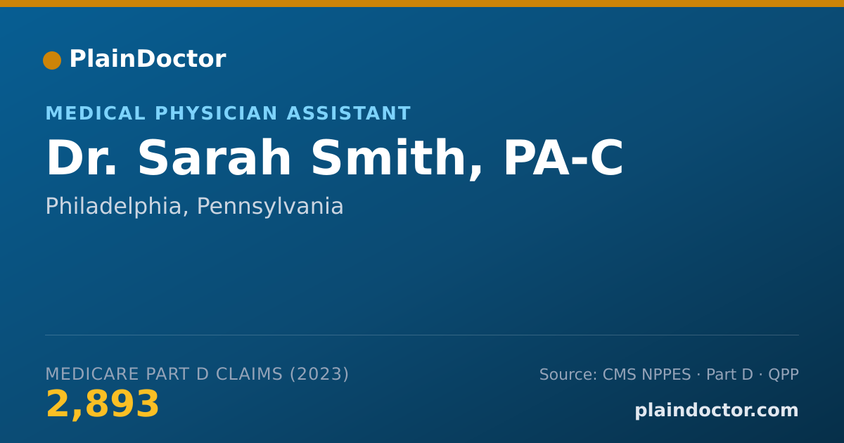 Shareable card for Sarah Smith, PA-C - Medical Physician Assistant, Philadelphia, PA