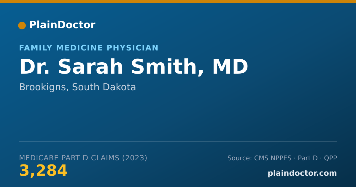 Shareable card for Sarah Smith, MD - Family Medicine Physician, Brookigns, SD