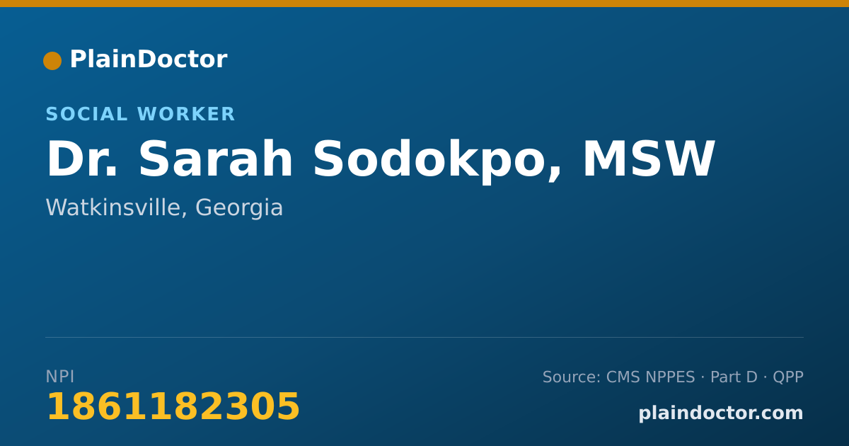 Shareable card for Sarah Sodokpo, MSW - Social Worker, Watkinsville, GA