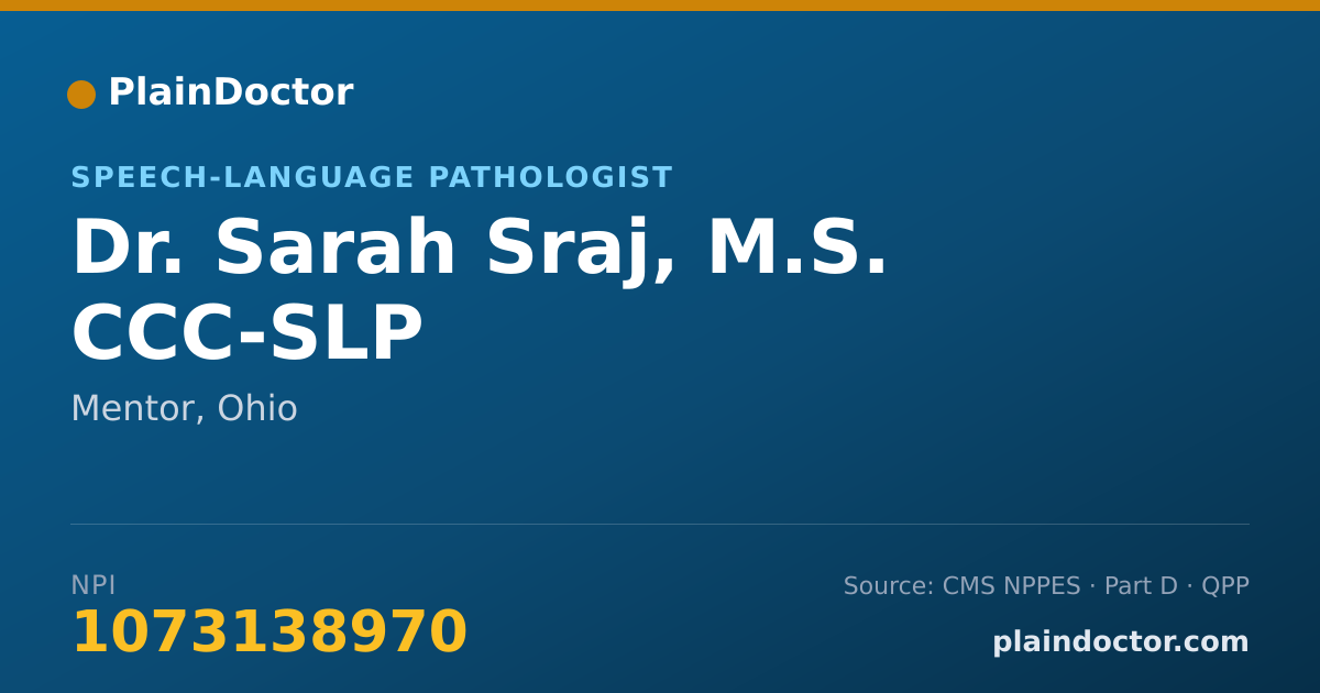 Shareable card for Sarah Sraj, M.S. CCC-SLP - Speech-Language Pathologist, Mentor, OH