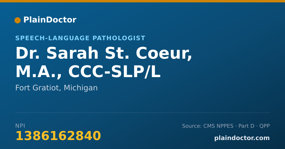 Shareable card for Sarah St. Coeur, M.A., CCC-SLP/L - Speech-Language Pathologist, Fort Gratiot, MI
