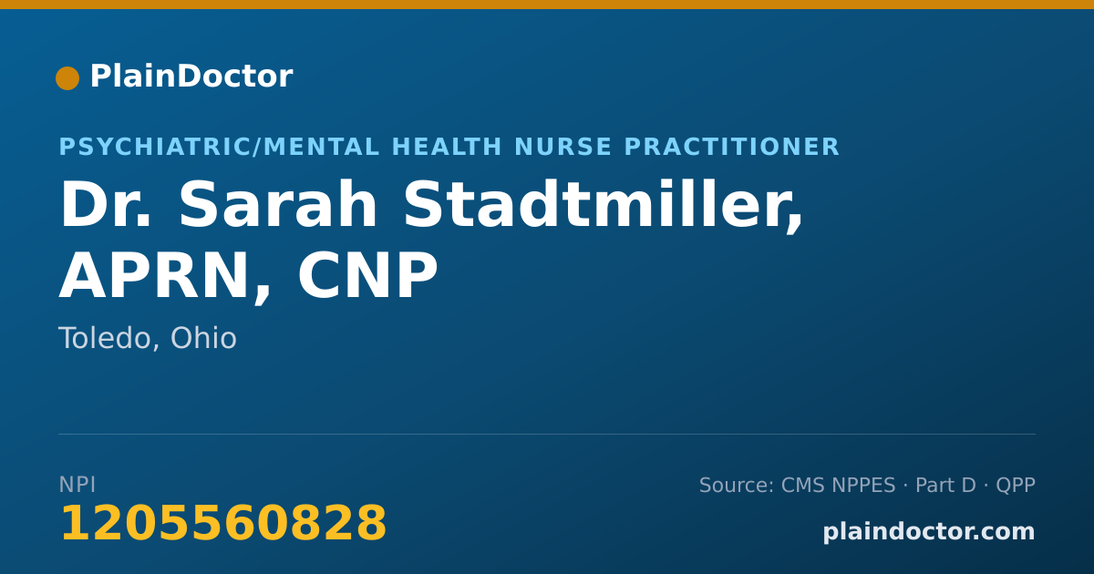 Shareable card for Sarah Stadtmiller, APRN, CNP - Psychiatric/Mental Health Nurse Practitioner, Toledo, OH