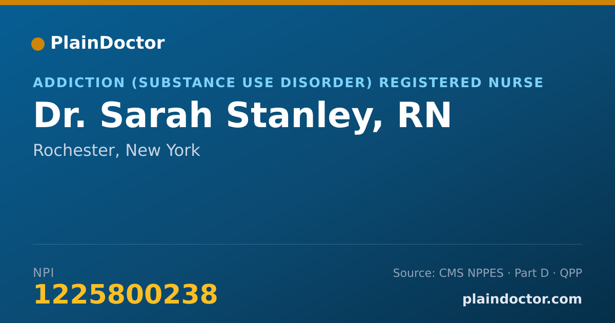 Shareable card for Sarah Stanley, RN - Addiction (Substance Use Disorder) Registered Nurse, Rochester, NY