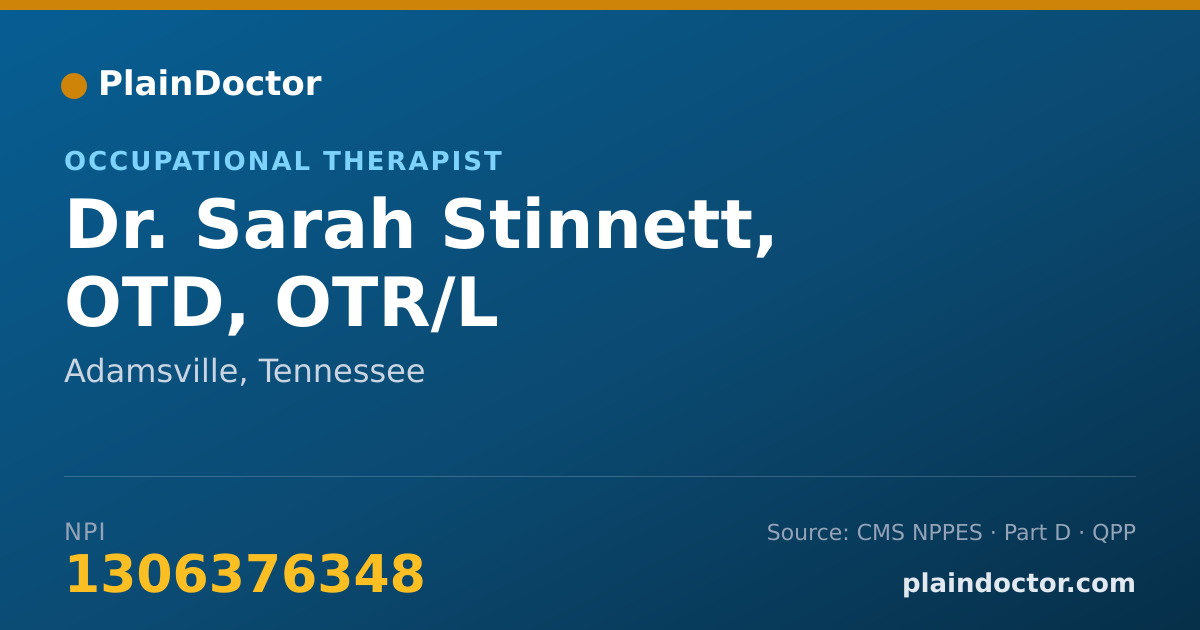 Shareable card for Sarah Stinnett, OTD, OTR/L - Occupational Therapist, Adamsville, TN