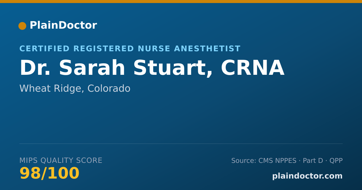 Shareable card for Sarah Stuart, CRNA - Certified Registered Nurse Anesthetist, Wheat Ridge, CO