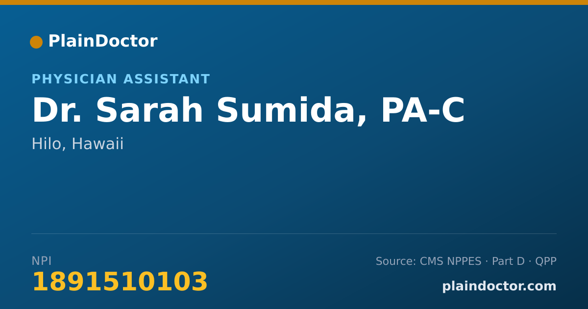 Shareable card for Sarah Sumida, PA-C - Physician Assistant, Hilo, HI