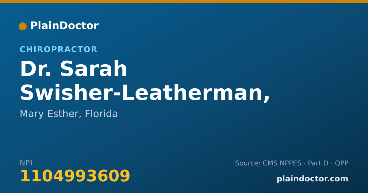 Shareable card for Sarah Swisher-Leatherman, D.C. - Chiropractor, Mary Esther, FL