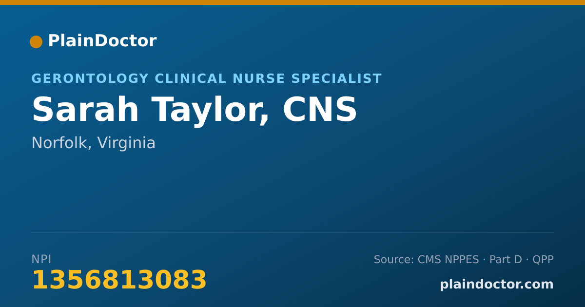 Shareable card for Sarah Taylor, CNS - Gerontology Clinical Nurse Specialist, Norfolk, VA