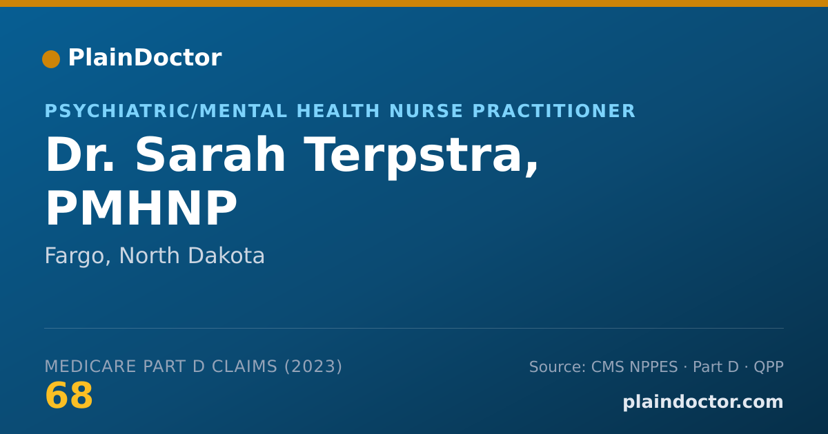 Shareable card for Sarah Terpstra, PMHNP - Psychiatric/Mental Health Nurse Practitioner, Fargo, ND