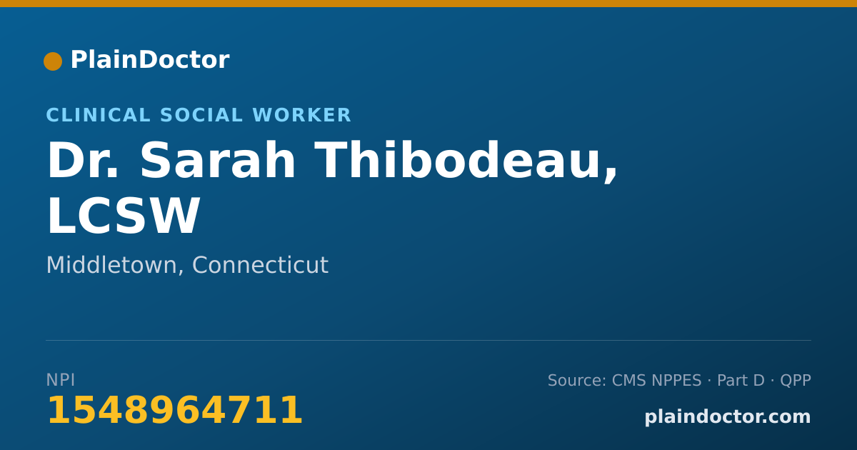 Shareable card for Sarah Thibodeau, LCSW - Clinical Social Worker, Middletown, CT