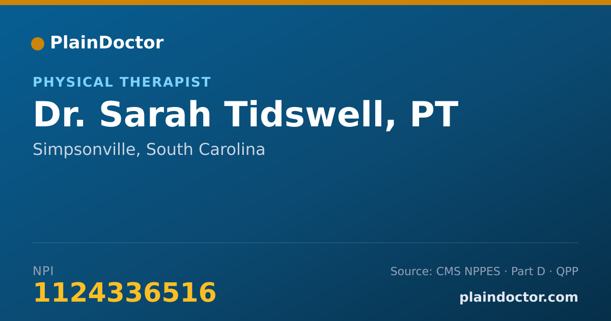 Shareable card for Sarah Tidswell, PT - Physical Therapist, Simpsonville, SC