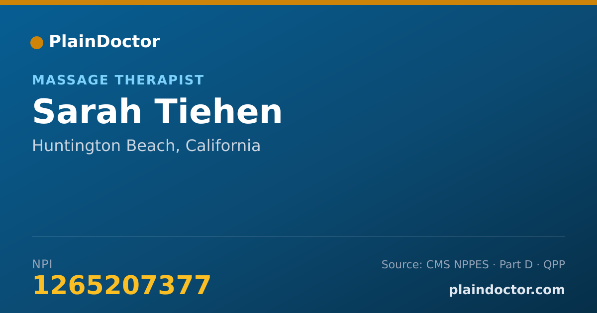 Shareable card for Sarah Tiehen - Massage Therapist, Huntington Beach, CA