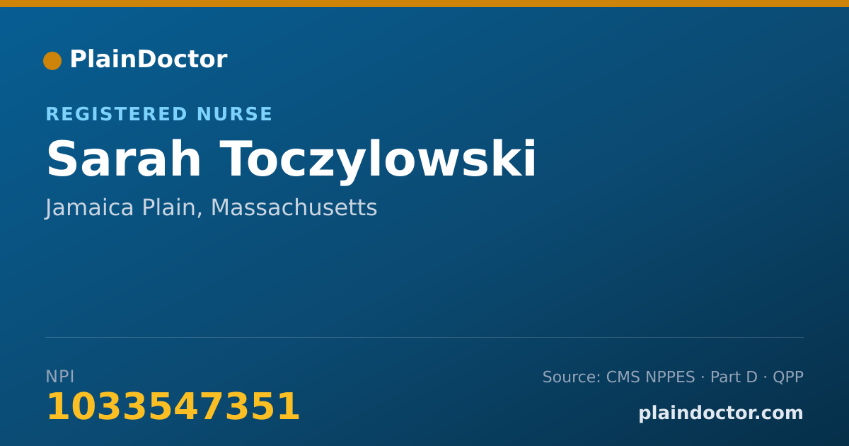 Shareable card for Sarah Toczylowski - Registered Nurse, Jamaica Plain, MA