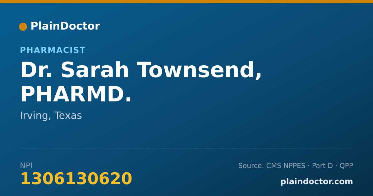 Shareable card for Sarah Townsend, PHARMD. - Pharmacist, Irving, TX