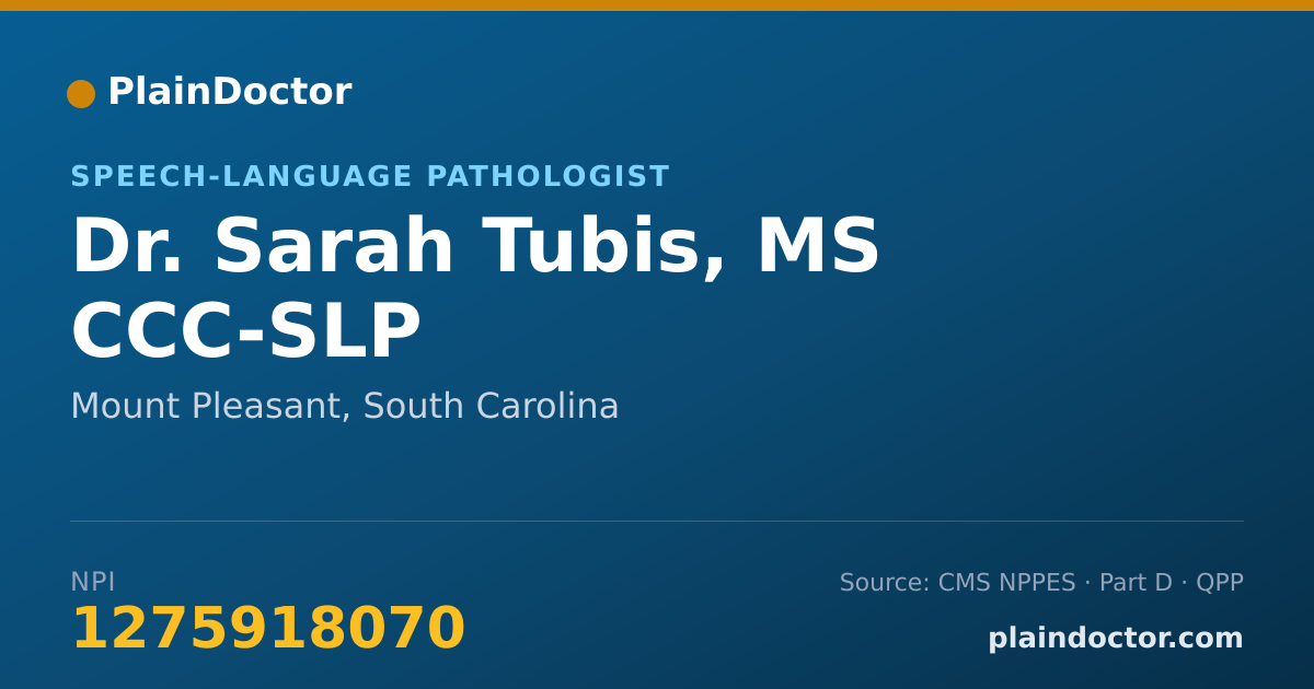 Shareable card for Sarah Tubis, MS CCC-SLP - Speech-Language Pathologist, Mount Pleasant, SC