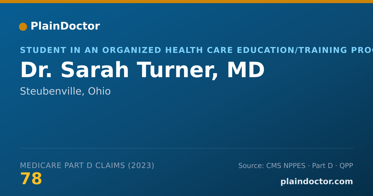Shareable card for Sarah Turner, MD - Student in an Organized Health Care Education/Training Program, Steubenville, OH