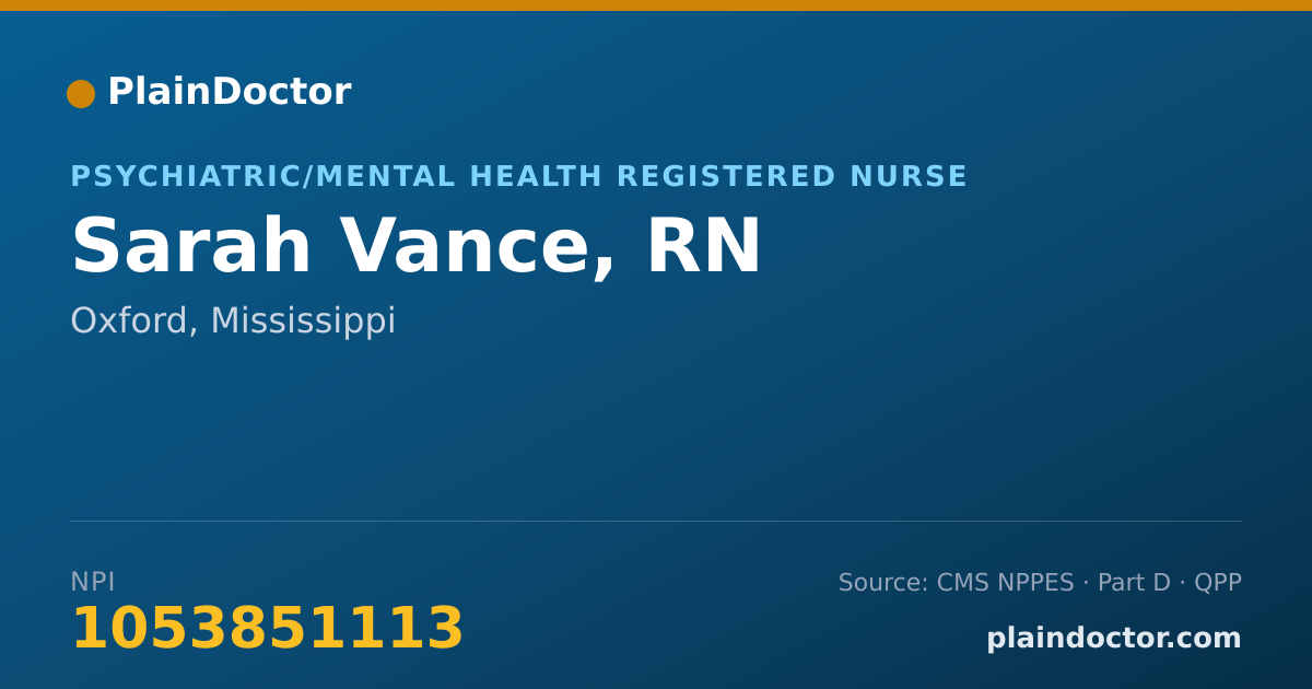 Shareable card for Sarah Vance, RN - Psychiatric/Mental Health Registered Nurse, Oxford, MS