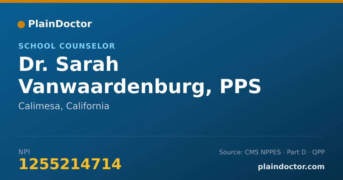Shareable card for Sarah Vanwaardenburg, PPS - School Counselor, Calimesa, CA