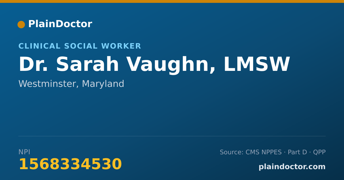 Shareable card for Sarah Vaughn, LMSW - Clinical Social Worker, Westminster, MD