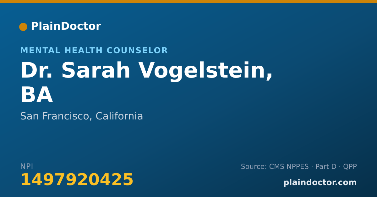 Shareable card for Sarah Vogelstein, BA - Mental Health Counselor, San Francisco, CA
