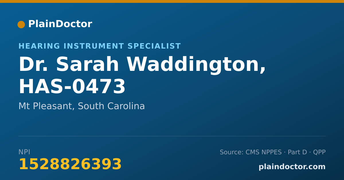 Shareable card for Sarah Waddington, HAS-0473 - Hearing Instrument Specialist, Mt Pleasant, SC