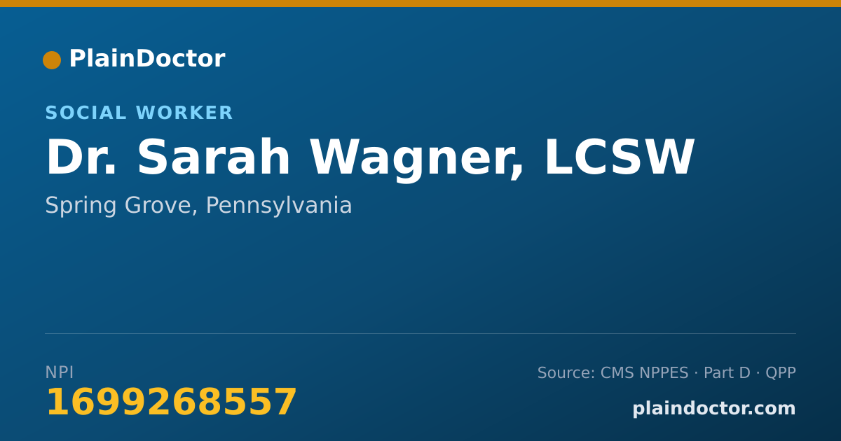 Shareable card for Sarah Wagner, LCSW - Social Worker, Spring Grove, PA