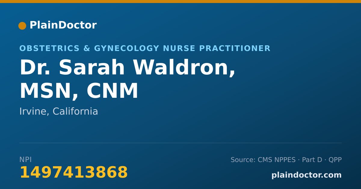 Shareable card for Sarah Waldron, MSN, CNM - Obstetrics & Gynecology Nurse Practitioner, Irvine, CA
